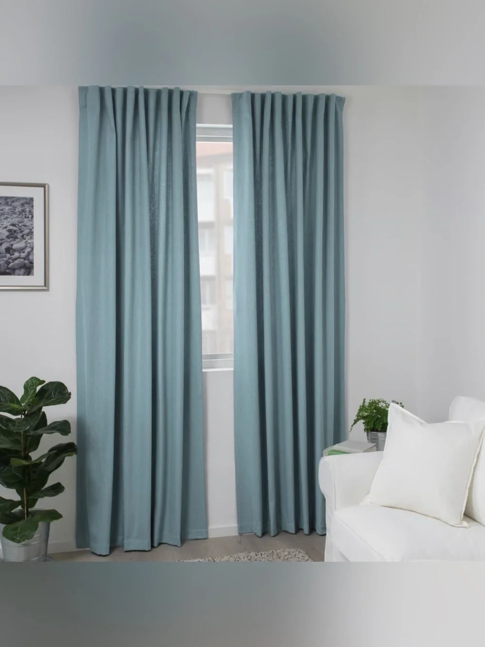 IKEA Tibet Blue Cotton Curtain Panels (2), NWT